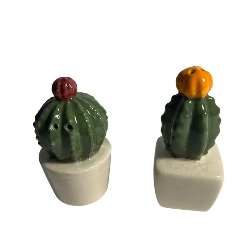 Vintage Succulents Cactus Salt & Pepper Shakers Small Pair Home Decor Western